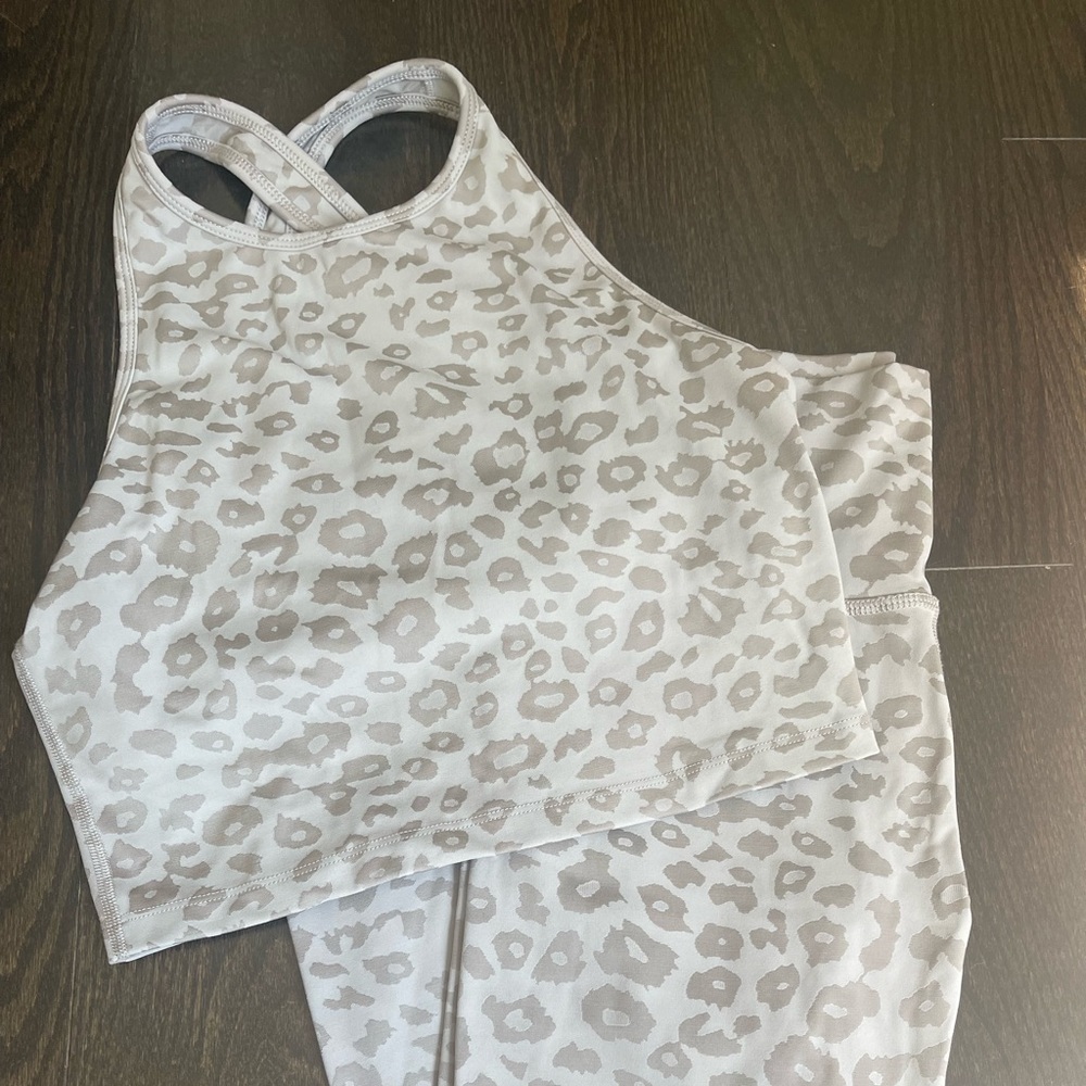 Beyond Yoga Gray Leopard Print bra top and Leggings